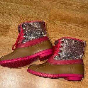 FabKids Brown and Pink Glitter Boots